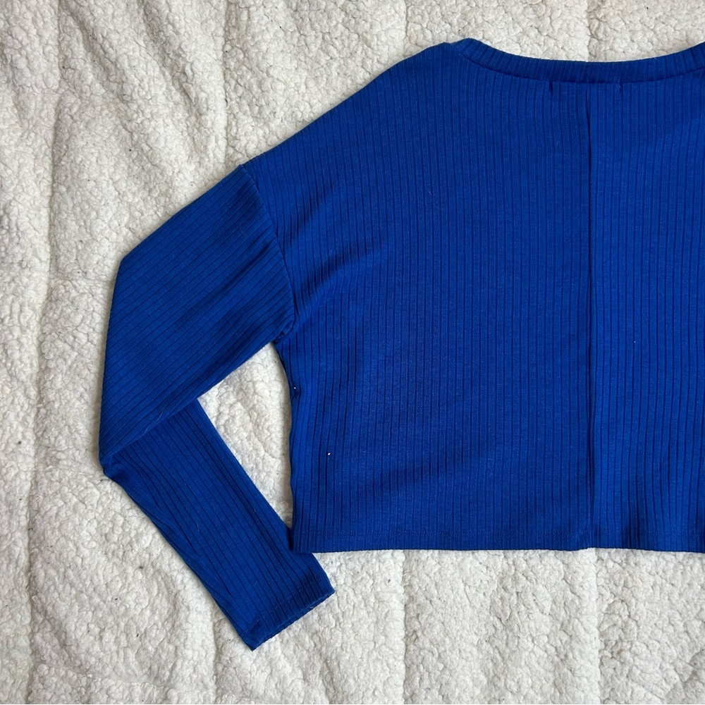 Urban Heritage Blue Long Sleeve Crop Shirt - Picture 9 of 11